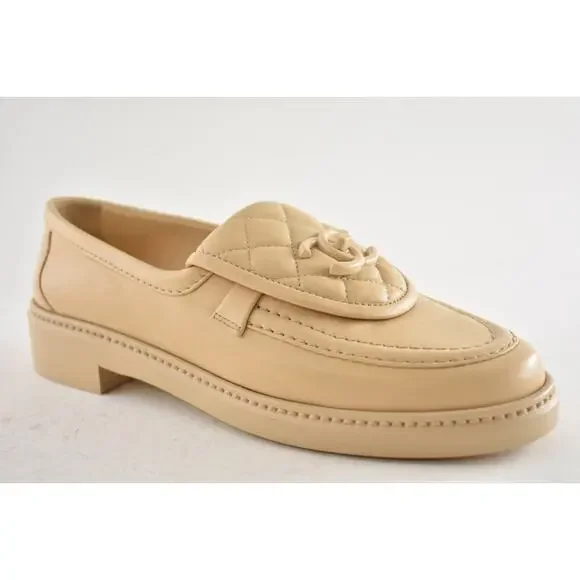 Chanel 24C Beige Leather Quilted Flap Turnlock CC Logo Moccasin Flat Loafer 38.5 - Picture 7 of 16